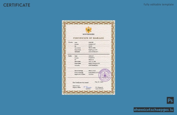 Vorschau einer montenegrinischen Heiratsurkunde (PSD-Beispiel)